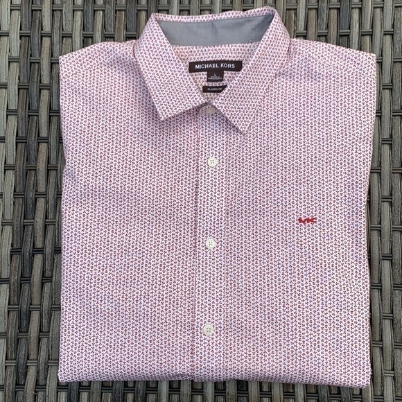 Michael KORS Short Sleeve Classic Fit Button Down Shirt - Deep Henna - Picture 9 of 15